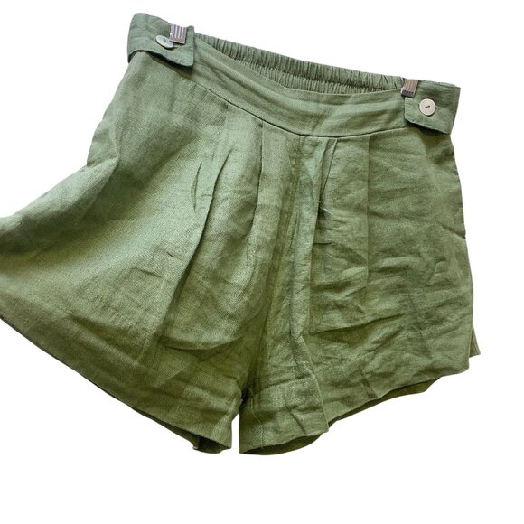 Free The Label Green Linen High-Waisted Shorts, Size Large - Picture 2 of 5